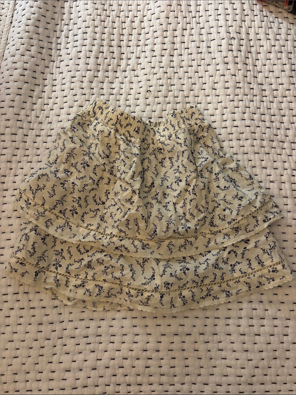 Show Me Your MuMu Crème Mini Skirt with Navy Floral Print
